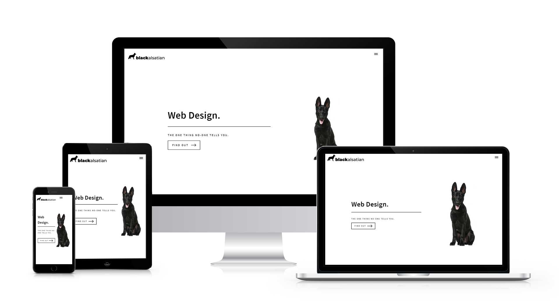 Black Alsatian website on various device screens